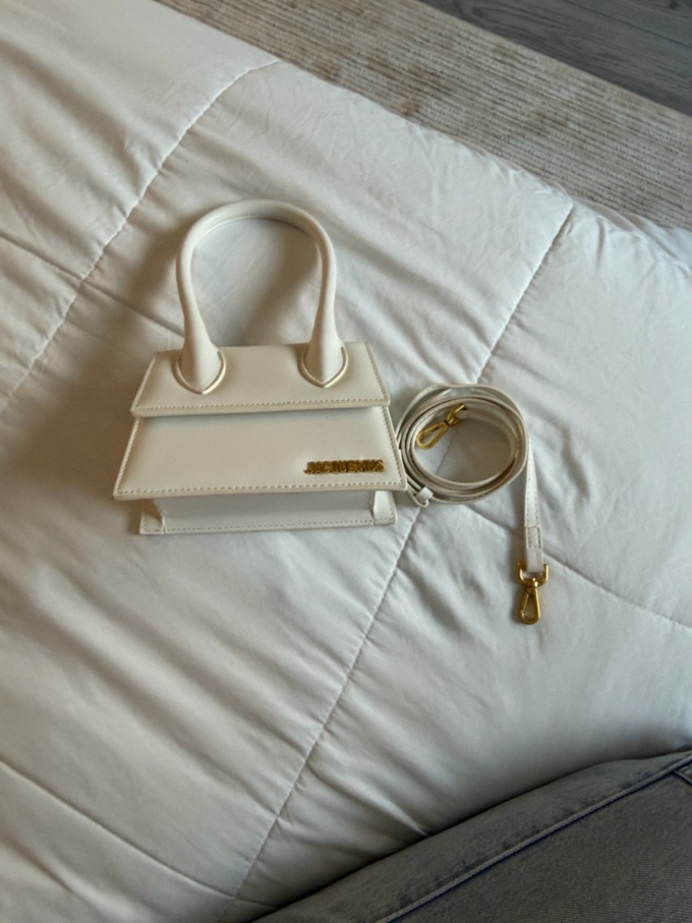Jacquemus Off-White Mini Le Chiquito Top-Handle Bag with Gold Hardware
